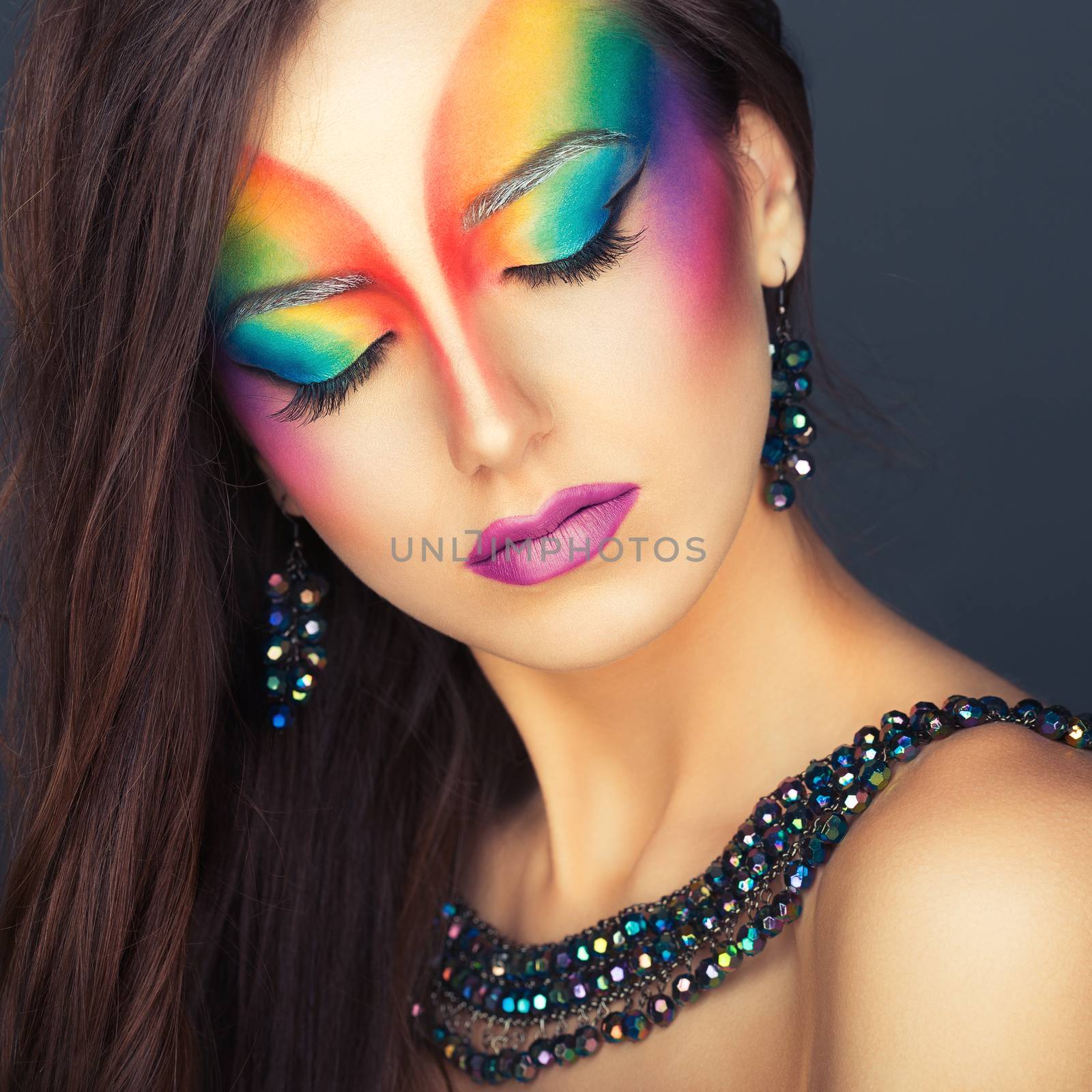 Portrait of a beautiful girl with a fashion bright multicolored  by vlad_star