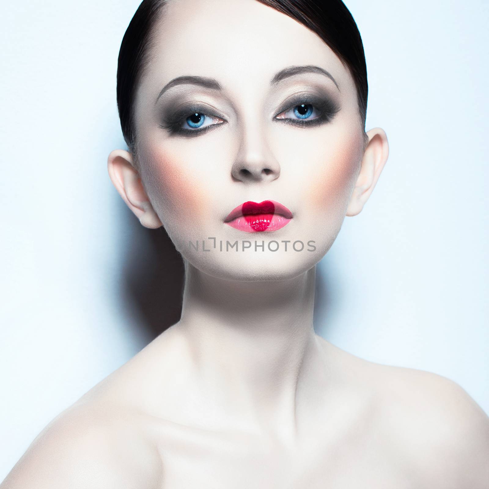 Portrait of a beautiful woman like doll with a glamorous cool ma by vlad_star