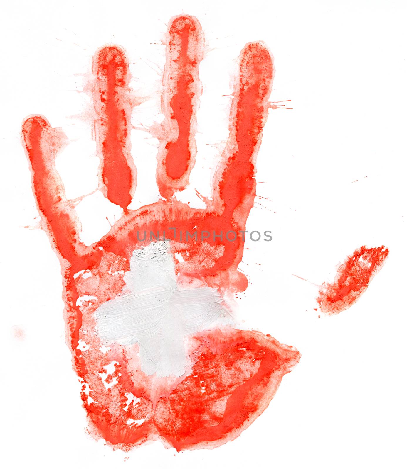 Handprint of a Swiss flag on a white background