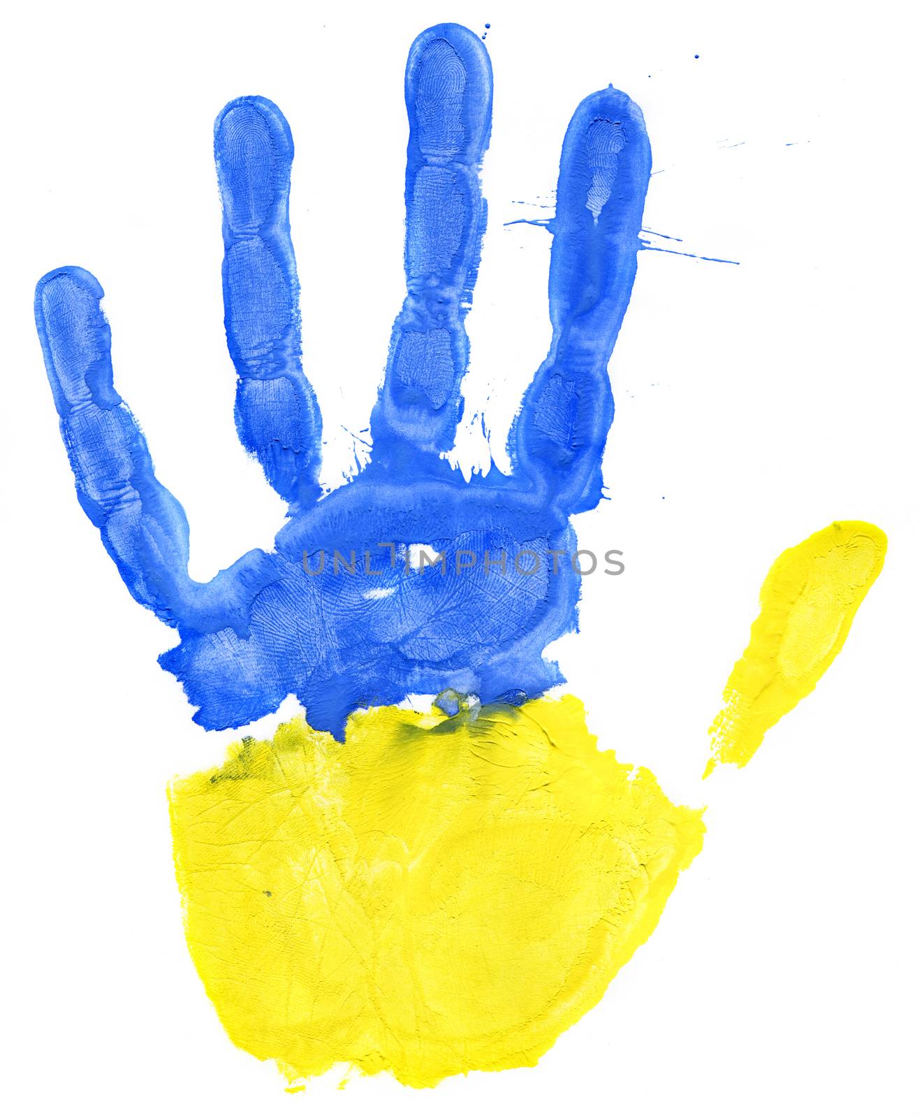 Handprint of a Ukrainian flag on a white by vlad_star