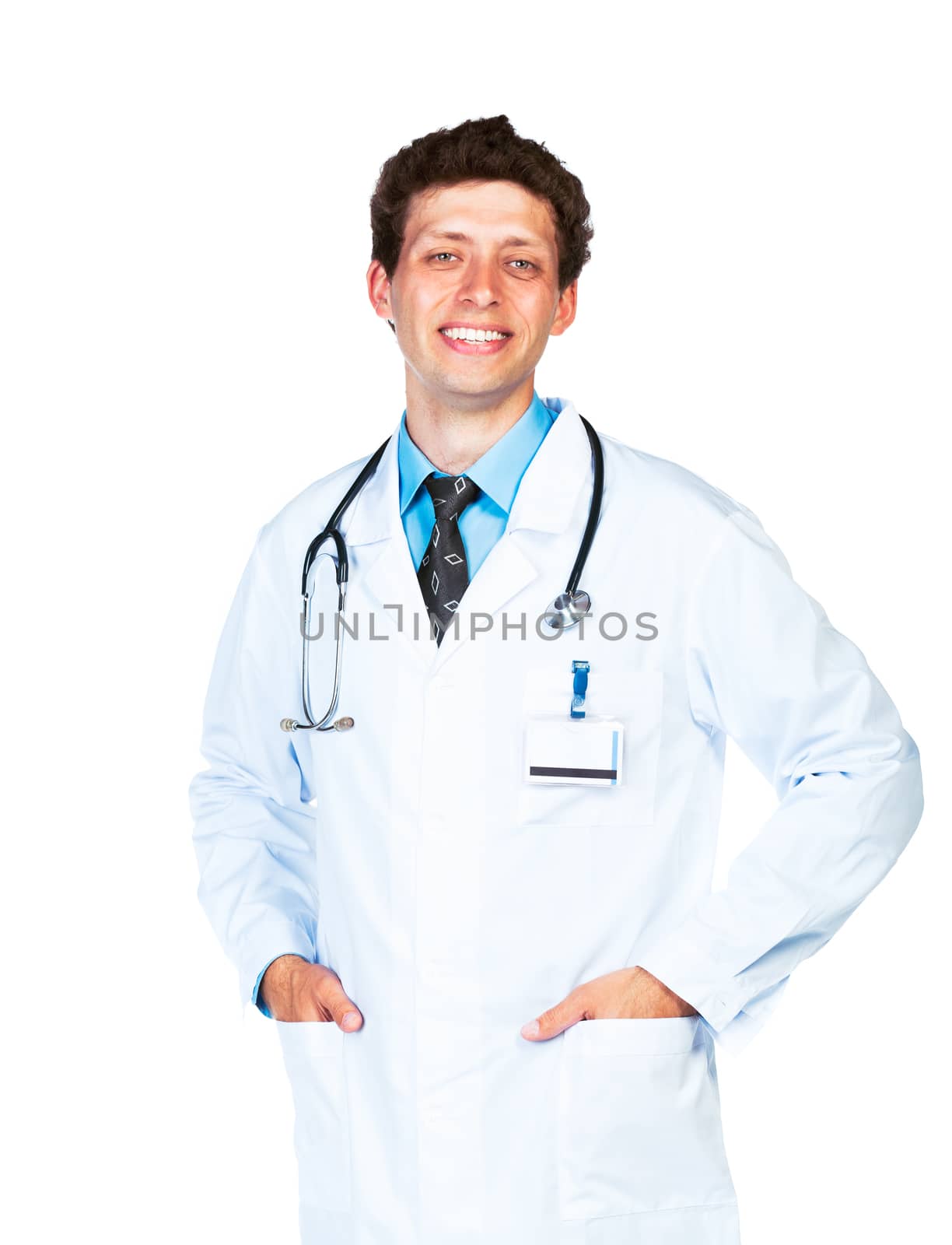 Portrait of the smiling doctor on a white background