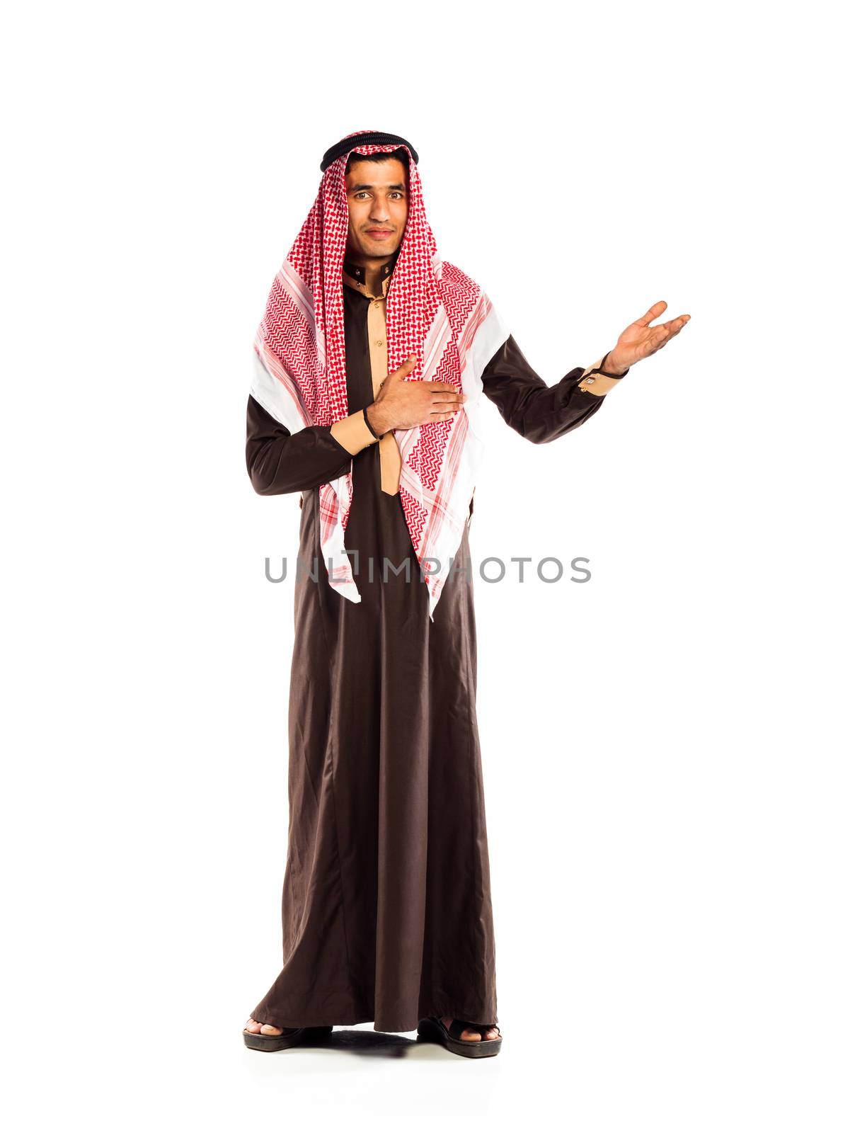 Young arab invites. Isolated on white background