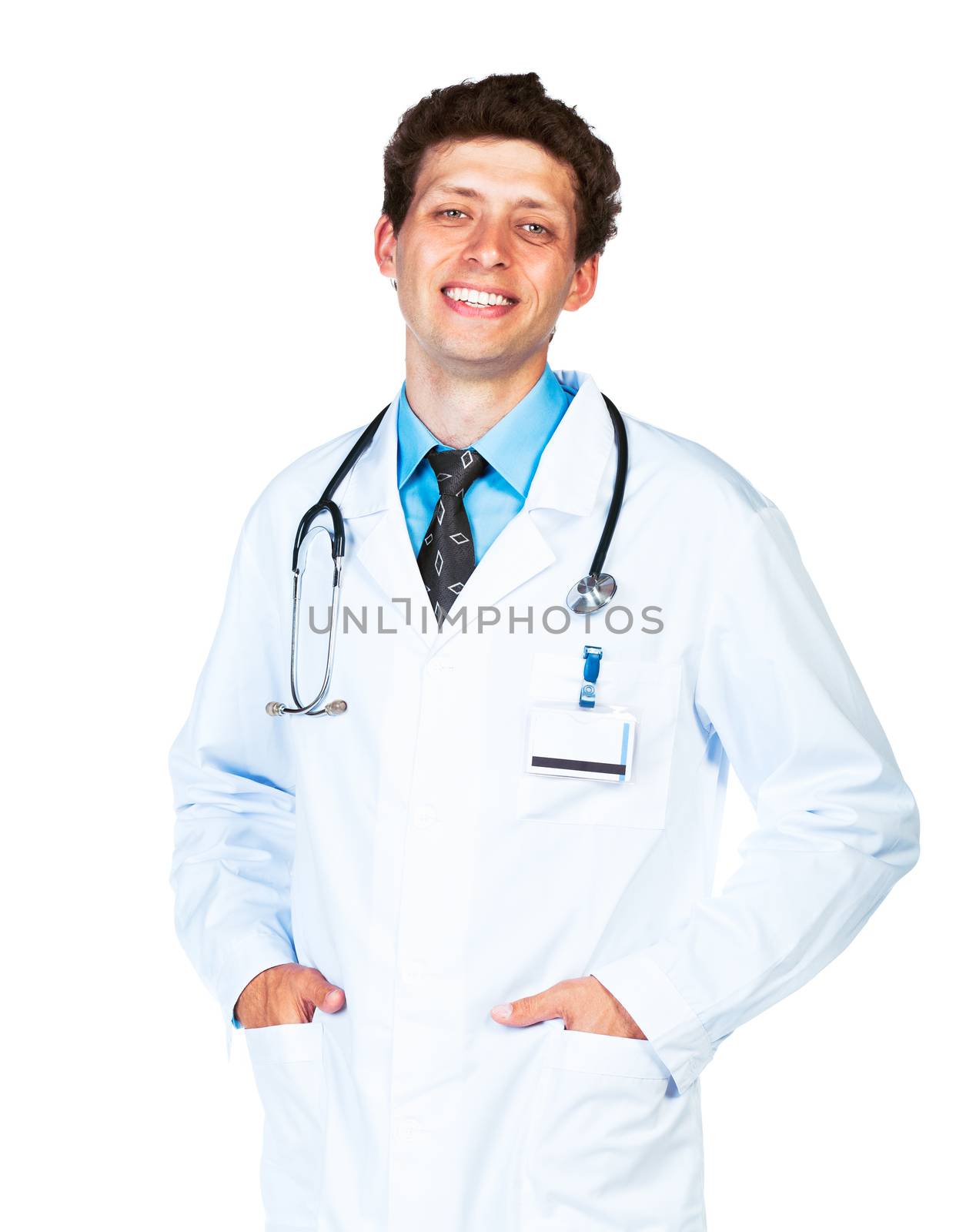 Portrait of the smiling doctor on a white background