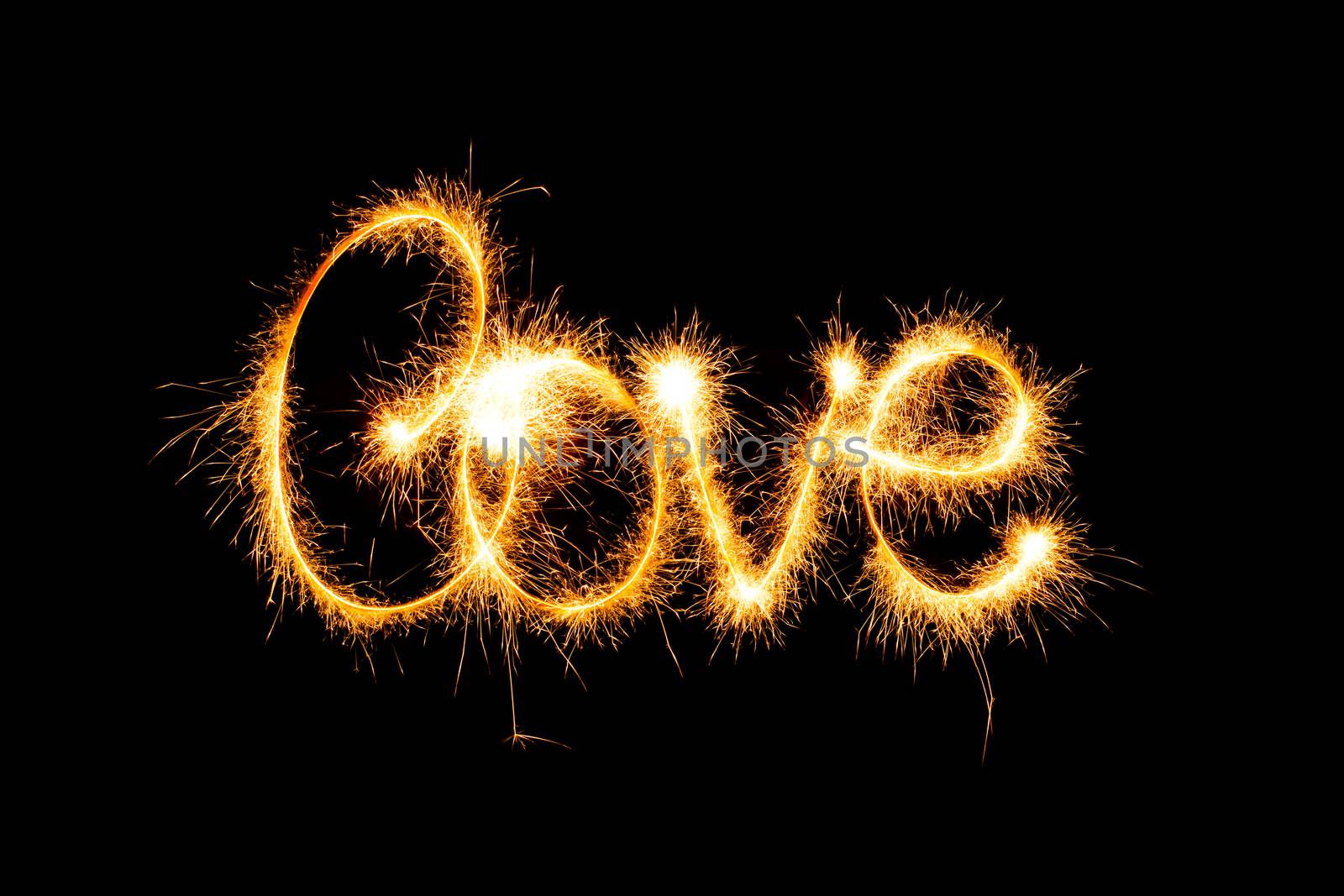 Valentines Day - Love made a sparkler on black background