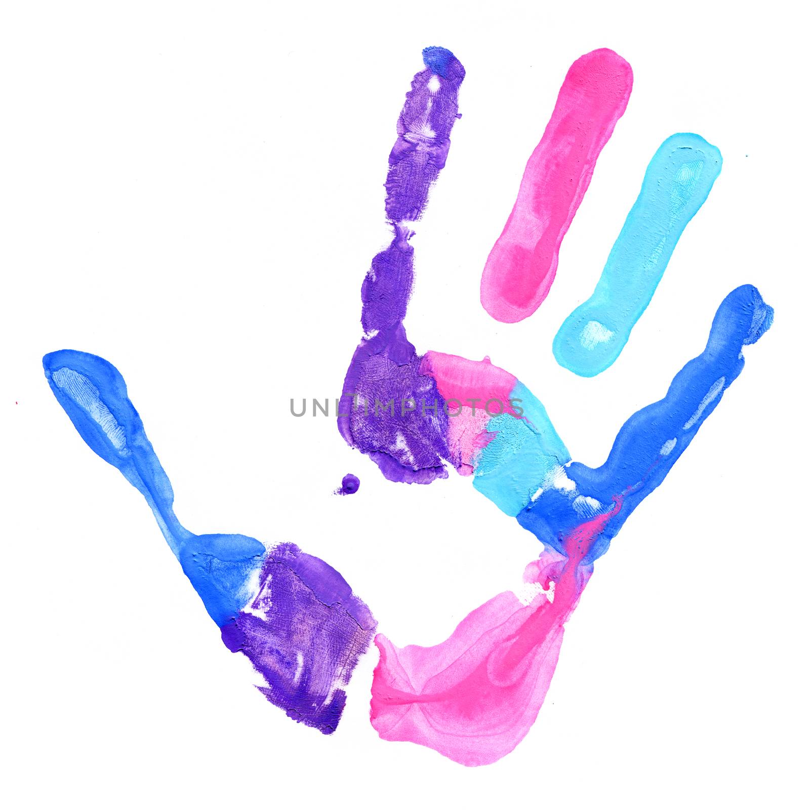 Close up of colored hand print on white by vlad_star