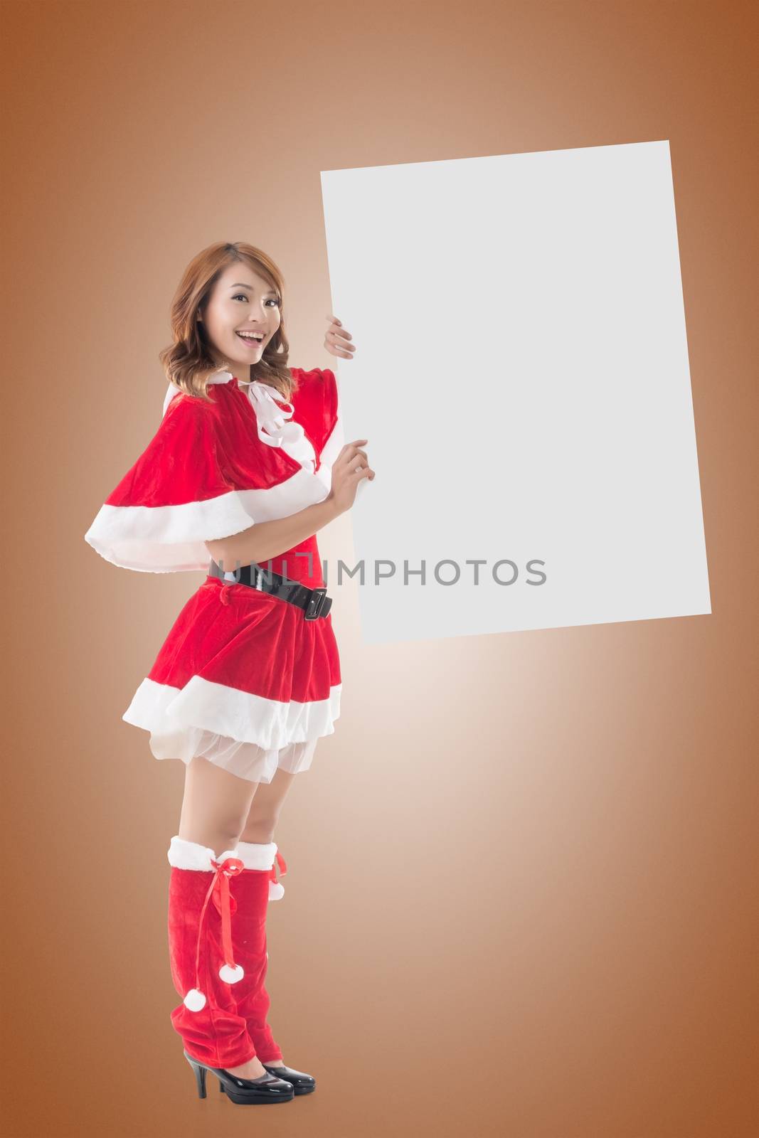 Christmas girl holding a blank board by elwynn