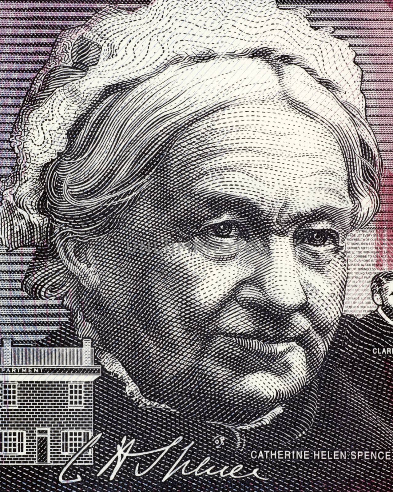 Catherine Helen Spence (1825-1910) on 5 Dollars 2001 banknote from Australia. Scottish born Australian author, teacher, journalist, politician and leading suffragist.