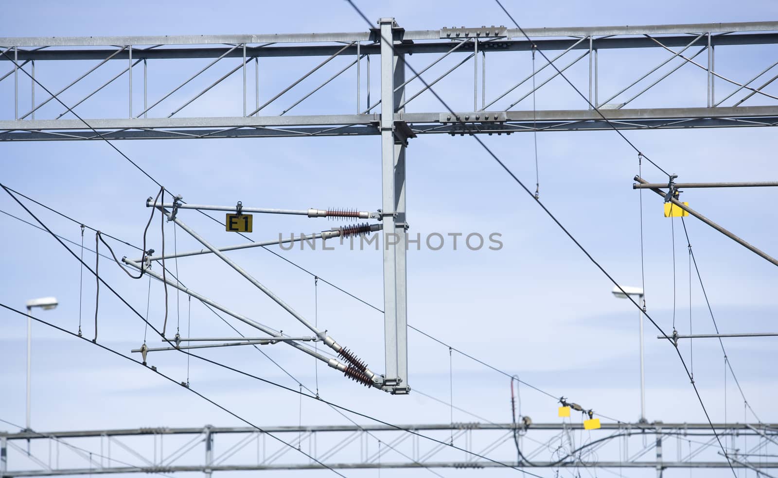 Train Power Cables towards Blue sky Full Frame