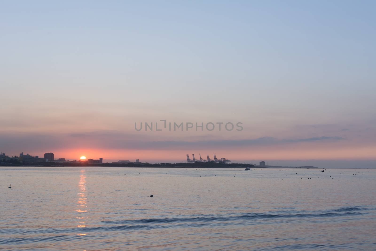 Scenery of Tamsui river with at sunset in Tamsui, New Taipei City, Taiwan.