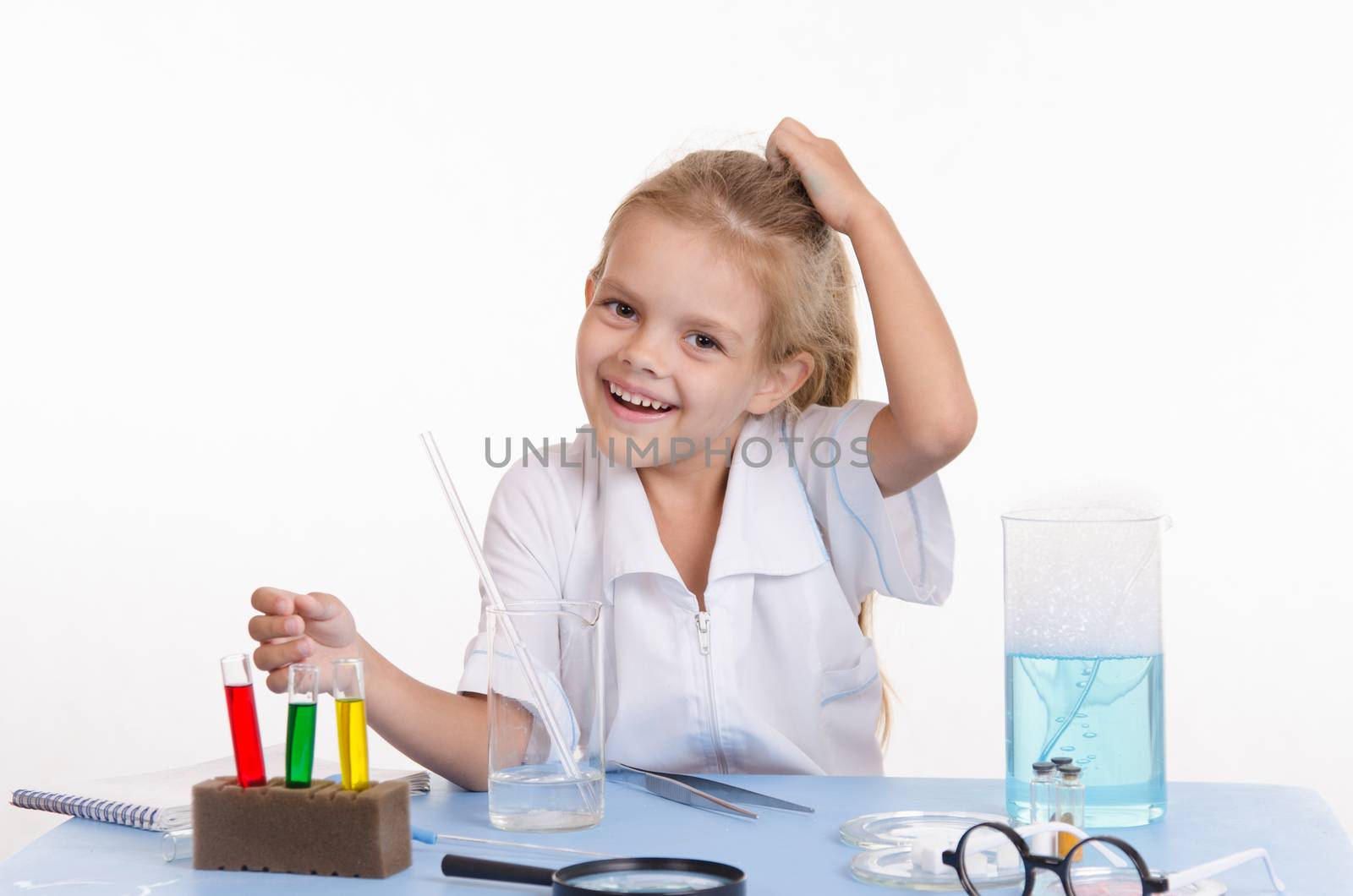 Pupil at a school desk in chemistry class
