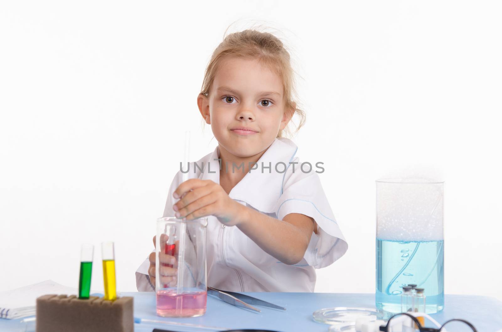 Pupil at a school desk in chemistry class