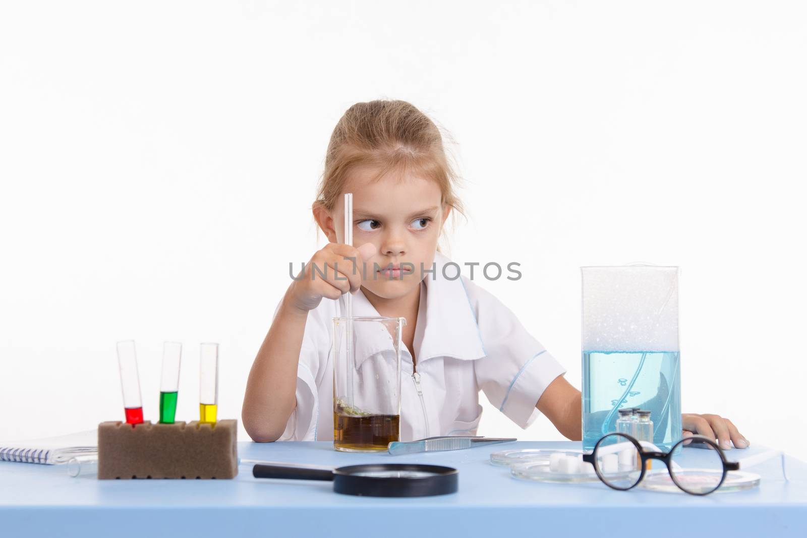 Pupil at a school desk in chemistry class