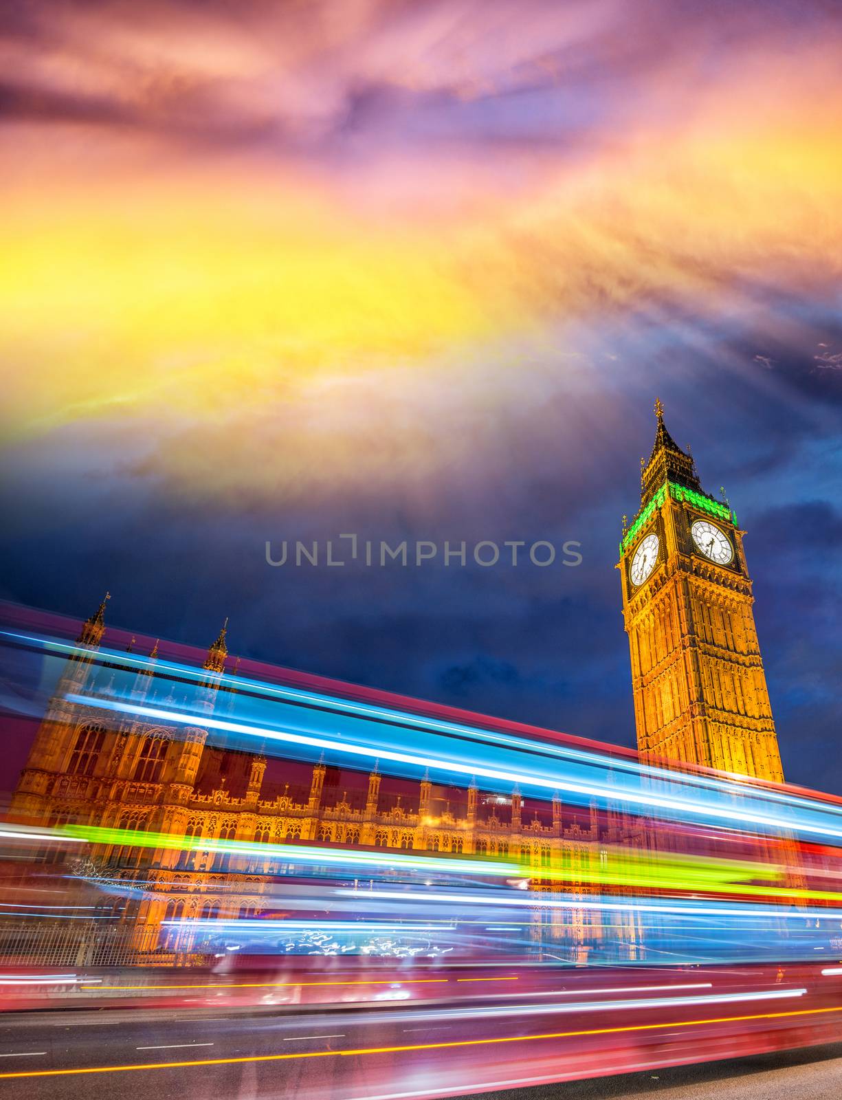 Sunset sky over Westminster Palace - London.