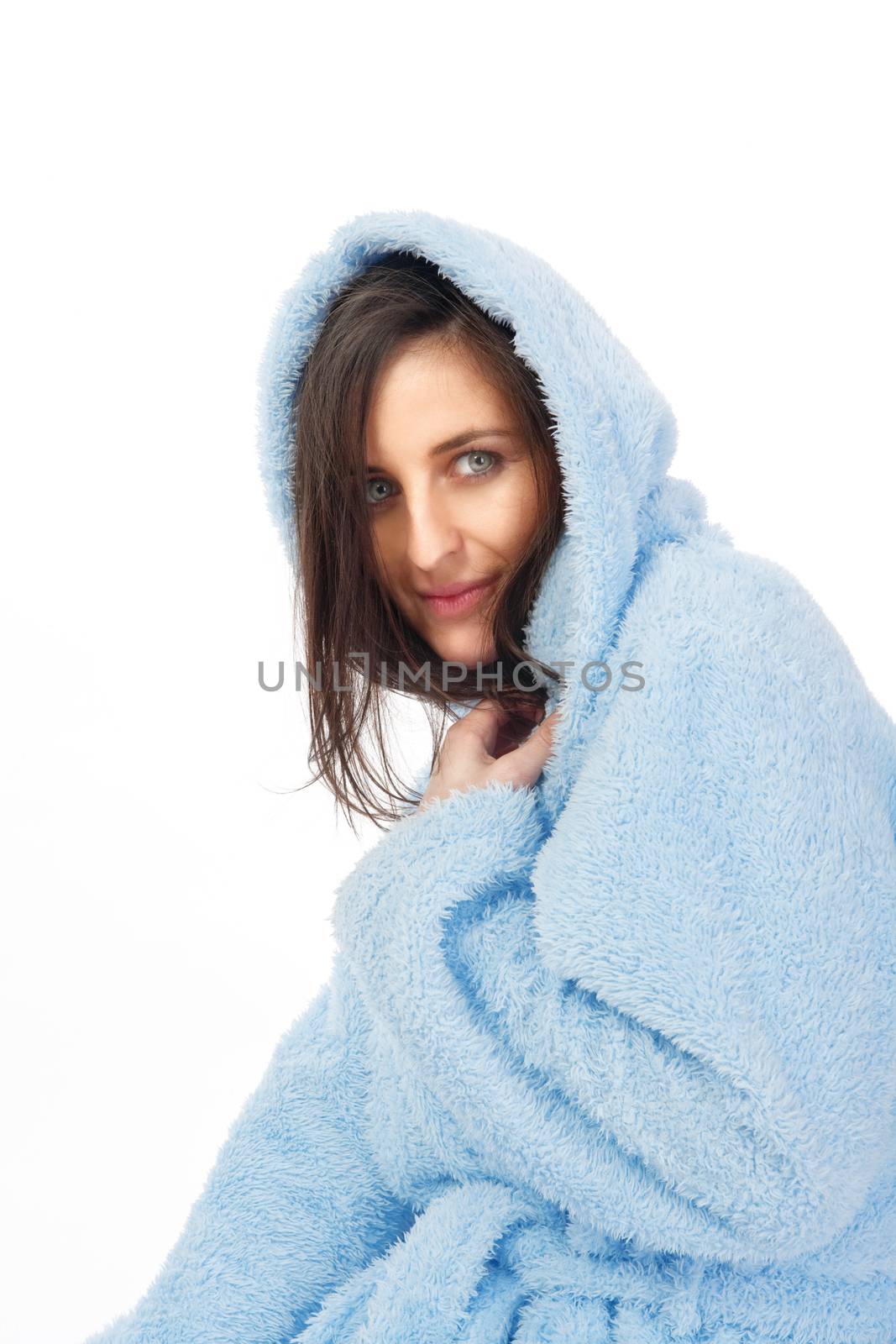 woman in bathrobe by courtyardpix