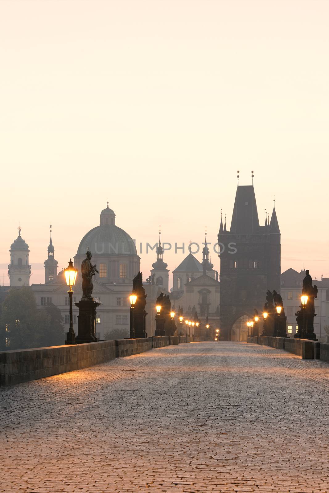 czech republic prague, charles bridge at dawn