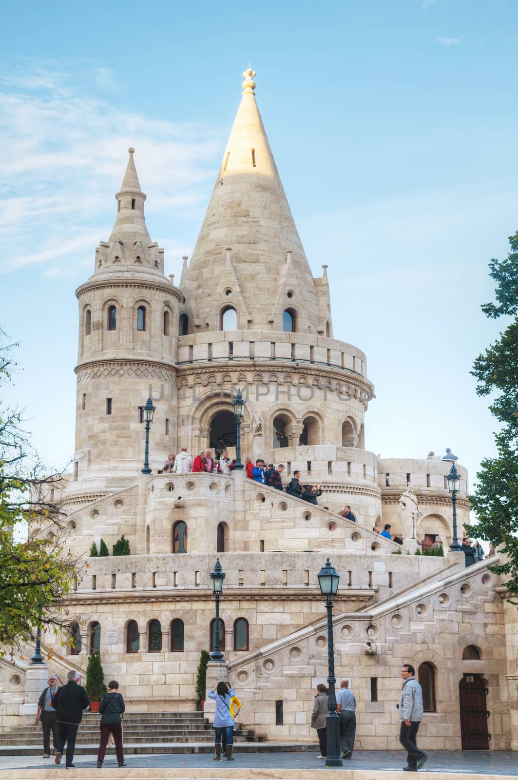 BUDAPEST - OCTOBER 21: Fisherman bastion on October 21, 2014 in Budapest, Hungary. It's a terrace in neo-Gothic and neo-Romanesque style situated on the Buda bank of the Danube