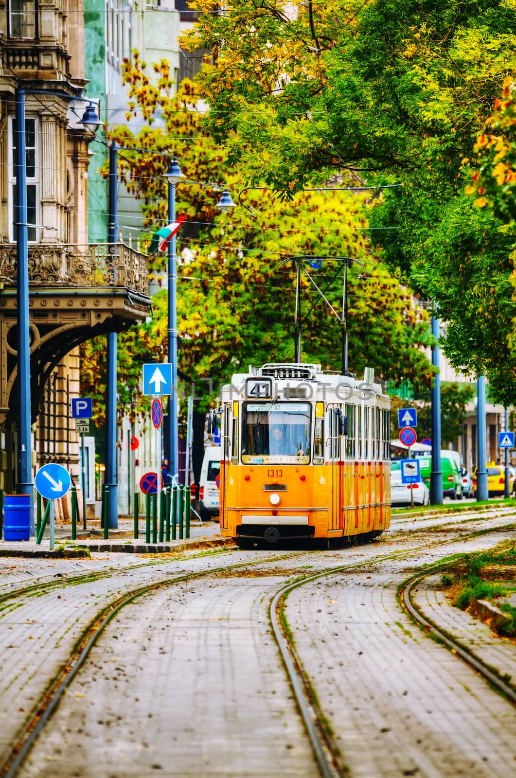Old tram at the street of Budapest by AndreyKr