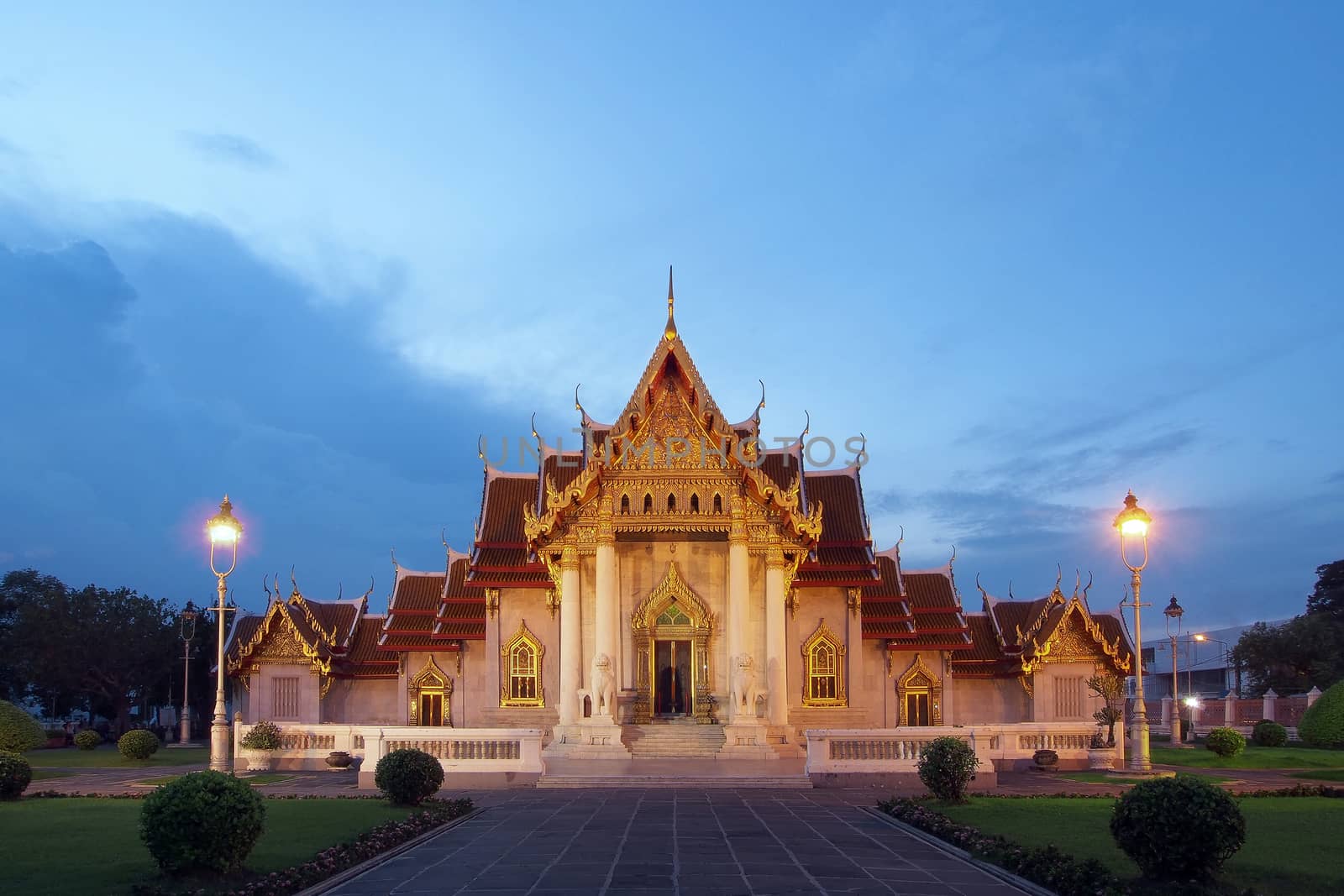 the beautiful marble temple at  twilight time     