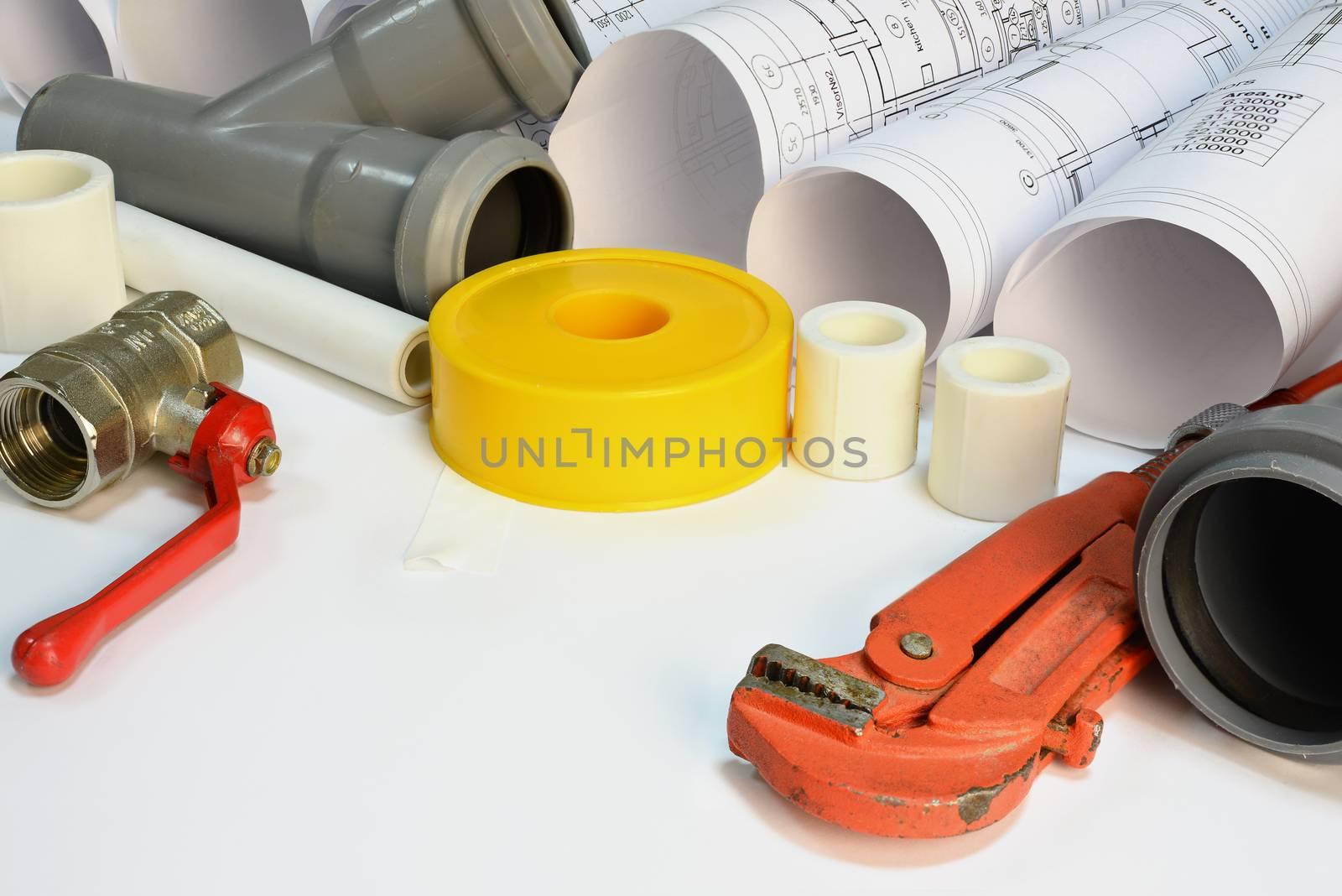 Drawing rolls, plumbing hardware tools, appliances and materials composition by cherezoff