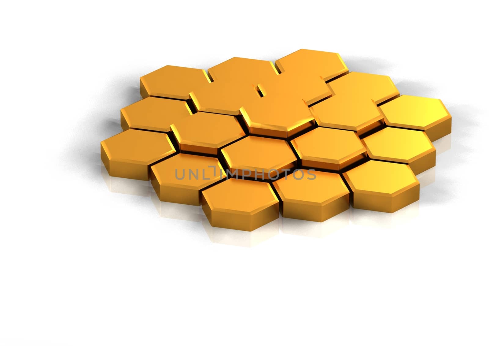 Yellow hexagonal background for business. Three-dimensional concept rendered.