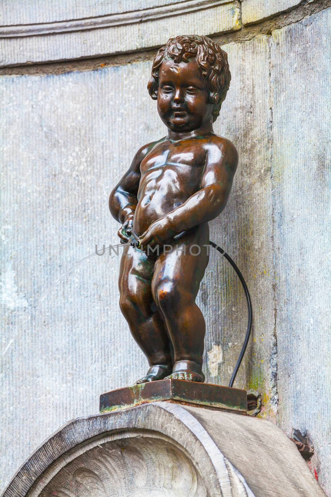 Manneken Pis sculpture close up in Brussels, Belgium