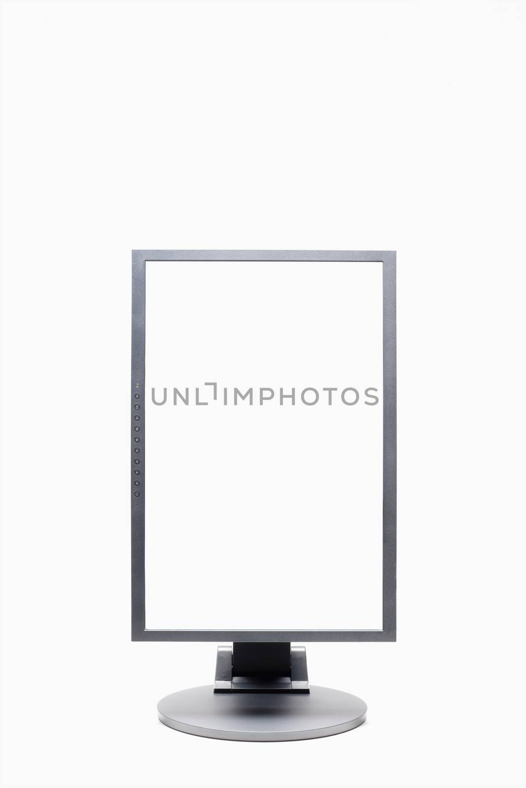 frontal view of lcd (liquid crystal) computer monitor isolated on white - clipping path