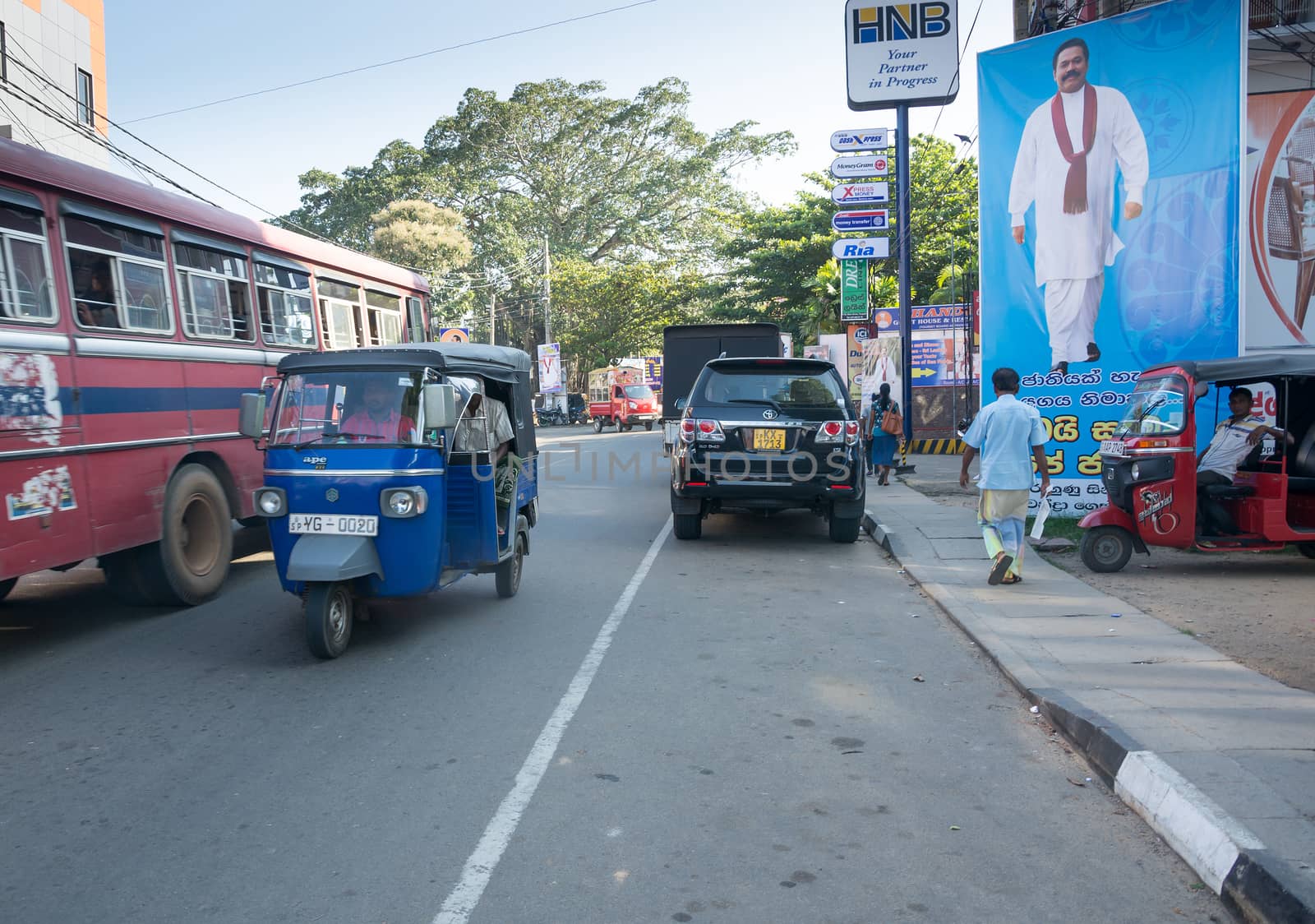 TANGALLE, SOUTHERN PROVINCE, SRI LANKA - DECEMBER 15, 2014: Street view in Tangalle on December 15 2014 in Tangalle, Southern Province, Sri Lanka, Asia.