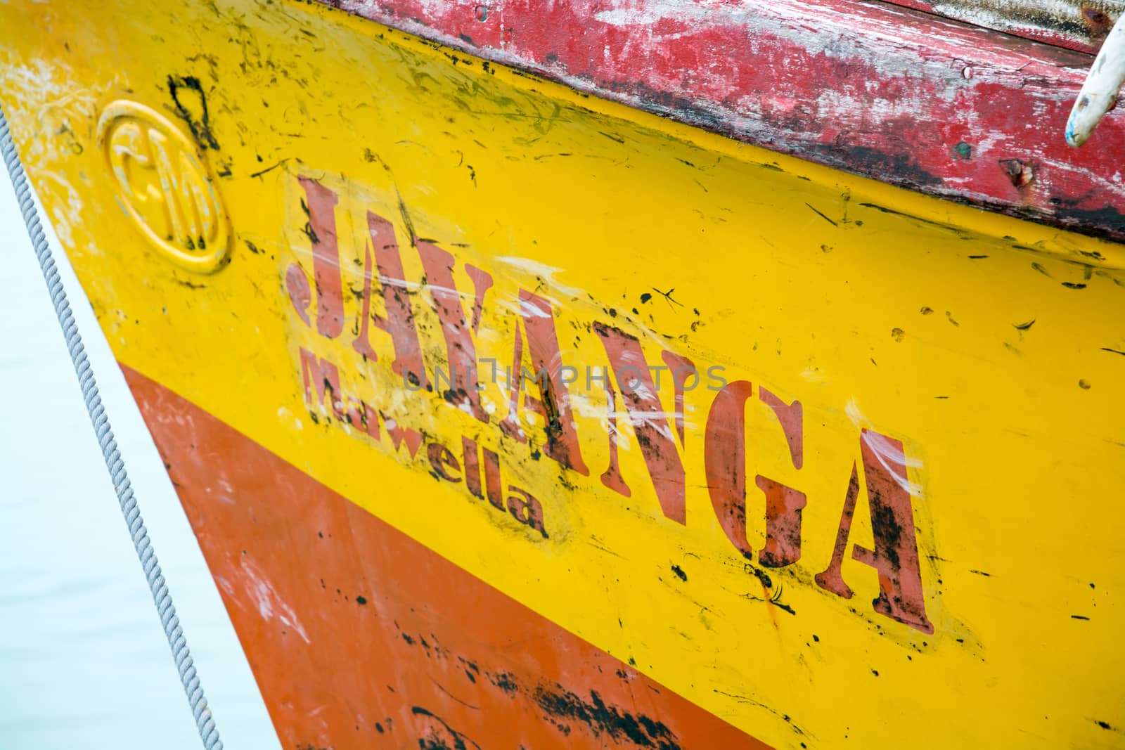 TANGALLE, SOUTHERN PROVINCE, SRI LANKA, ASIA - DECEMBER 20, 2014: Colorful wood fishing boats moored on December 20, 2014 in Tangalle port, Southern Province, Sri Lanka.