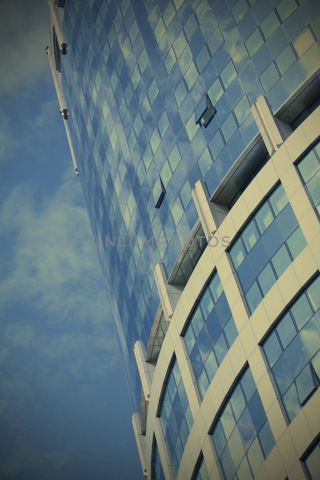 diagonal fragment of the blue office building, , instagram image style