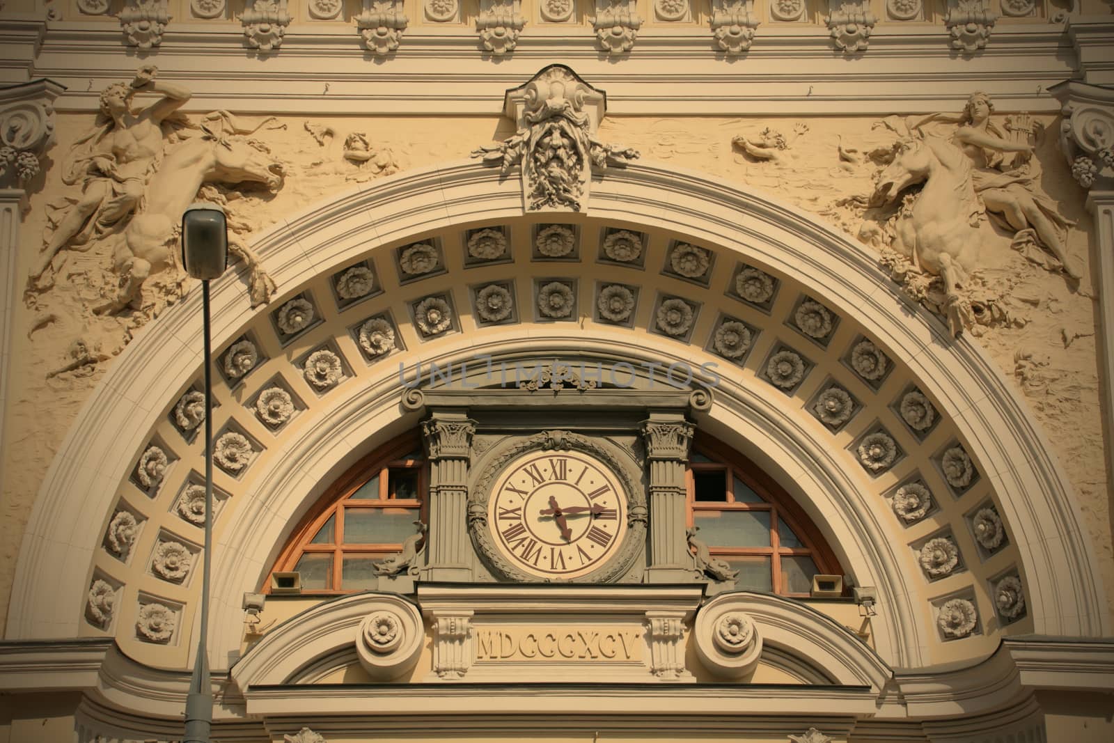 Russia, Moscow, Fragment of the Old-time Building on Neglinnaya Street, Monument of the Architecture, Classical Style, (MDCCCXCV - is not a copyright, this date of the building), instagram image style