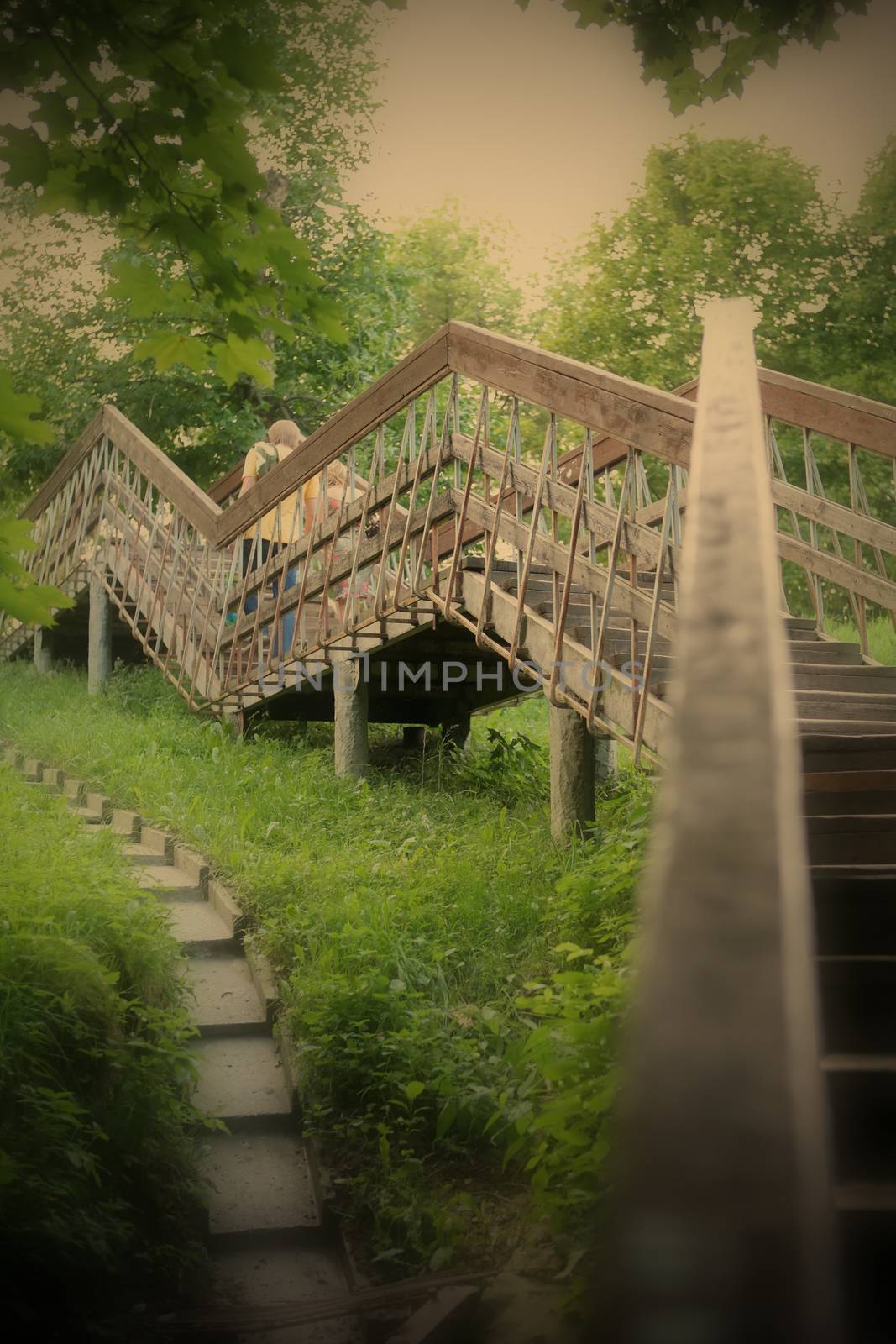 Romantic Landscape with Stairway in Park, Summer, instagram image style