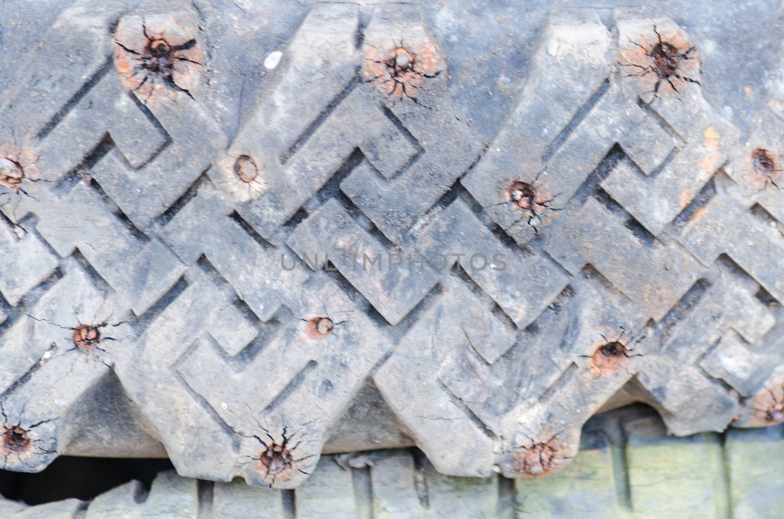 A stack of old studded tires. The use of studded tires is not allowed in Germany.