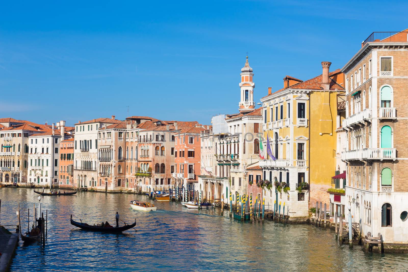 Gorgeous view of the Grand Canal from famous Rialto bridge. Venice, Italy. 