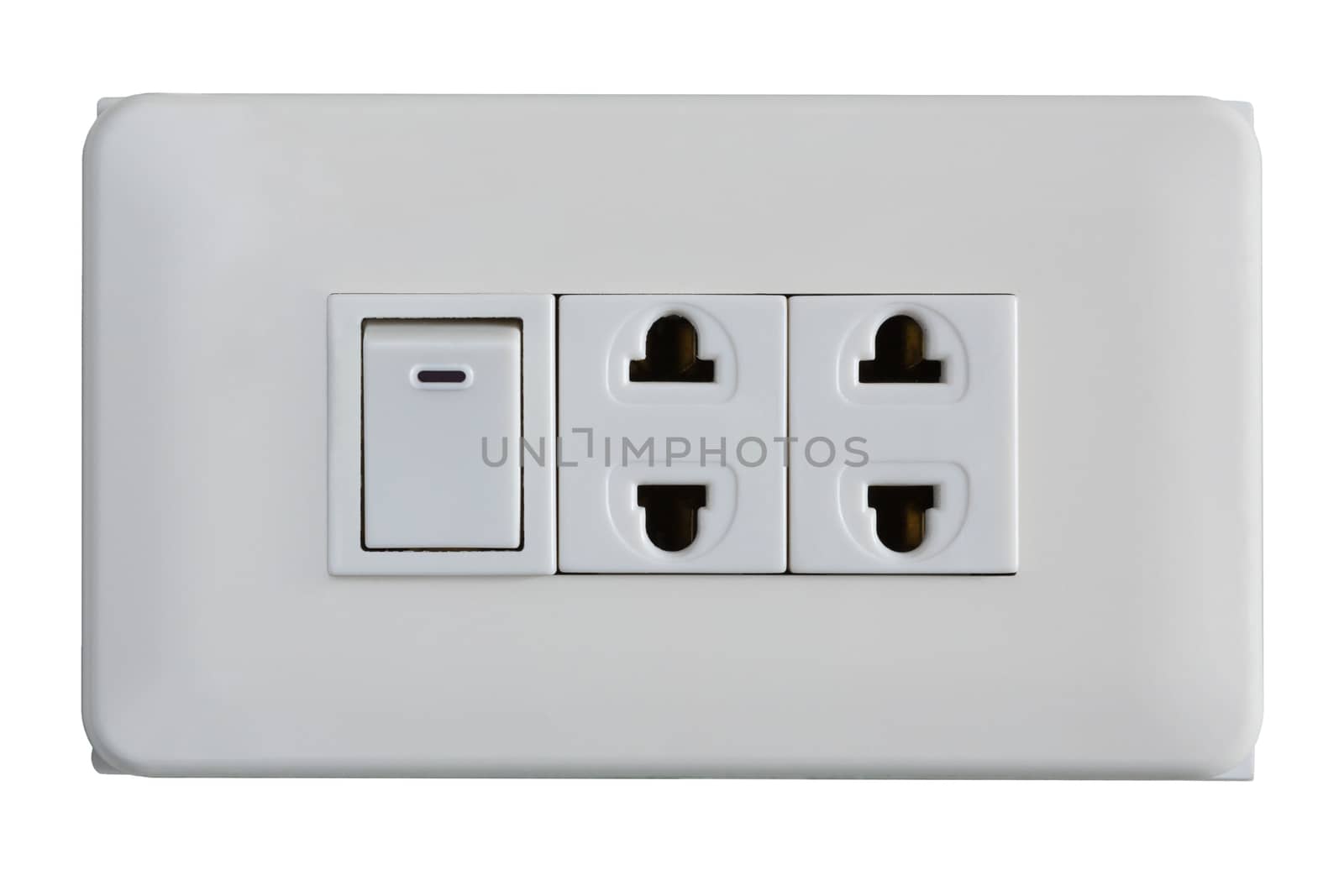 Electric switch off and sockets on a white background