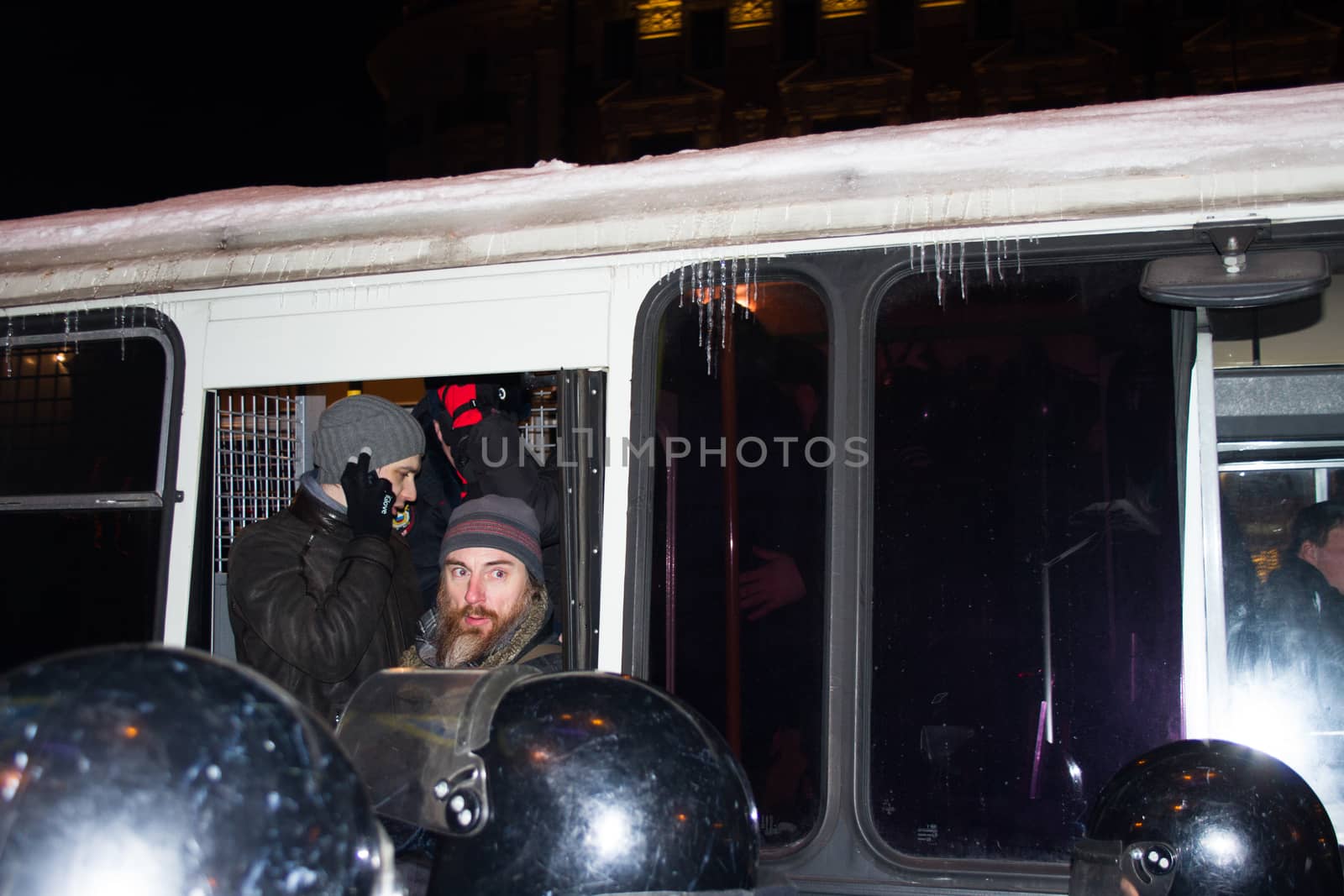 Moscow, Russia - December 30, 2014. In day of a sentence to the oppositional leader Alexei Navalny and his brother Oleg Navalny Muscovites came to a protest action to Manezhnaya Square