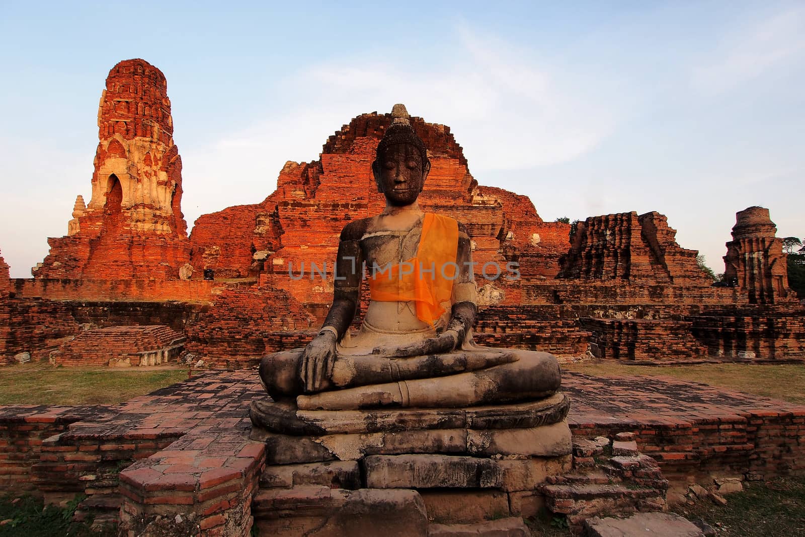old buddha image with beautiful sky background