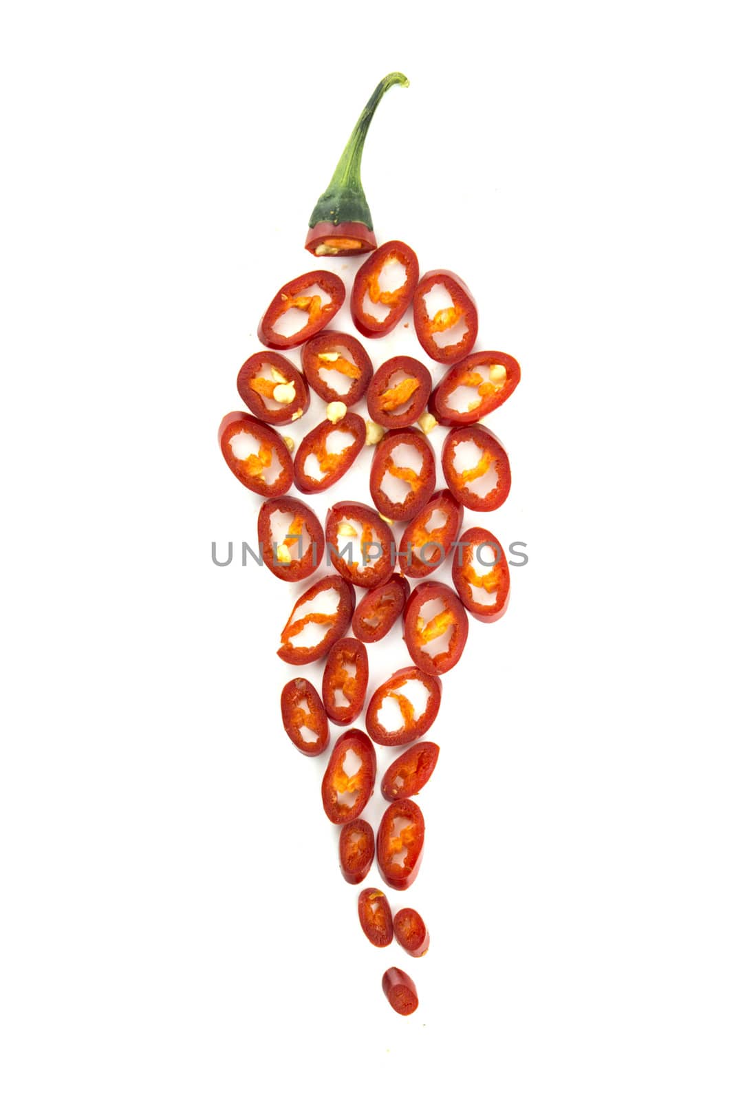 red hot chili pepper slices on a white background