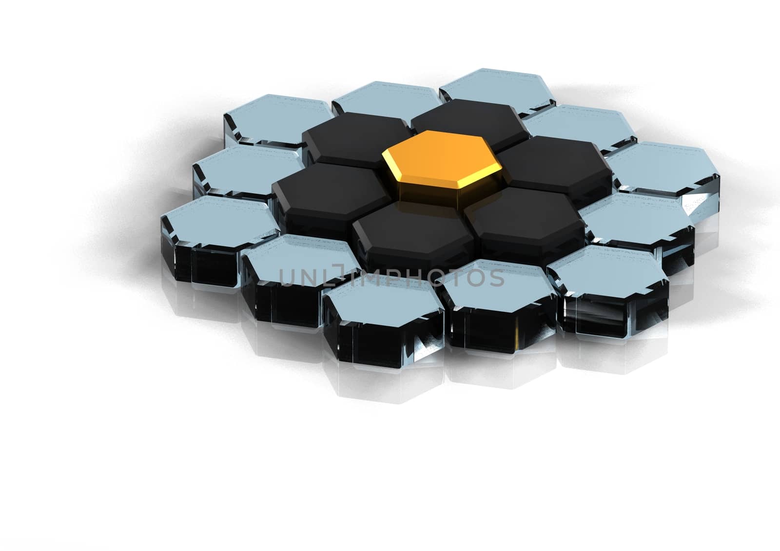 Yellow hexagonal background for business. Three-dimensional concept rendered.