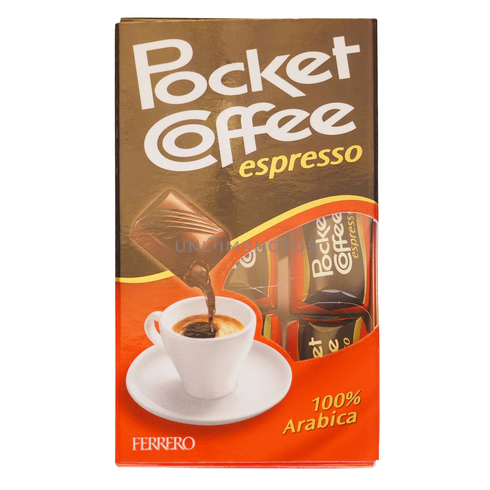 ALBA, ITALY - DECEMBER 15, 2014: Ferrero Pocket Coffee espresso