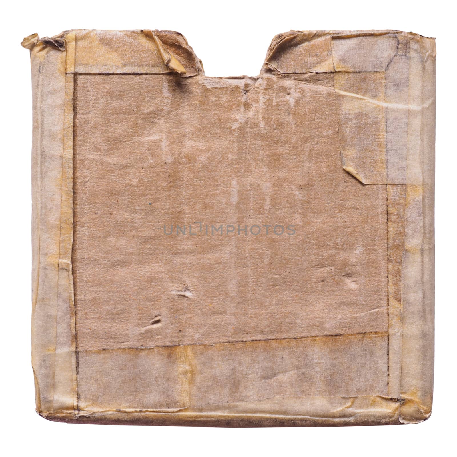 Old grunge corrugated cardboard box isolated over white