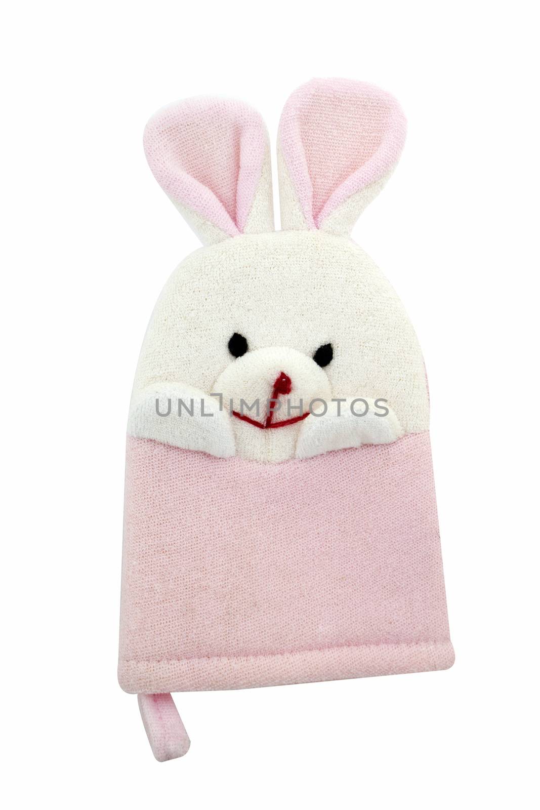 Pink rabbit baby shower sponge, Bath object white background