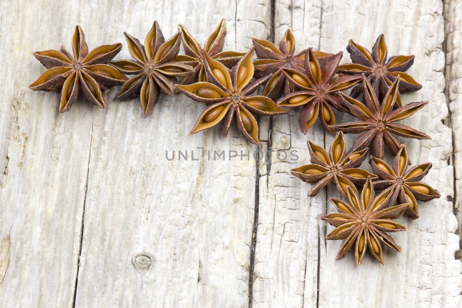 star anise on wooden background