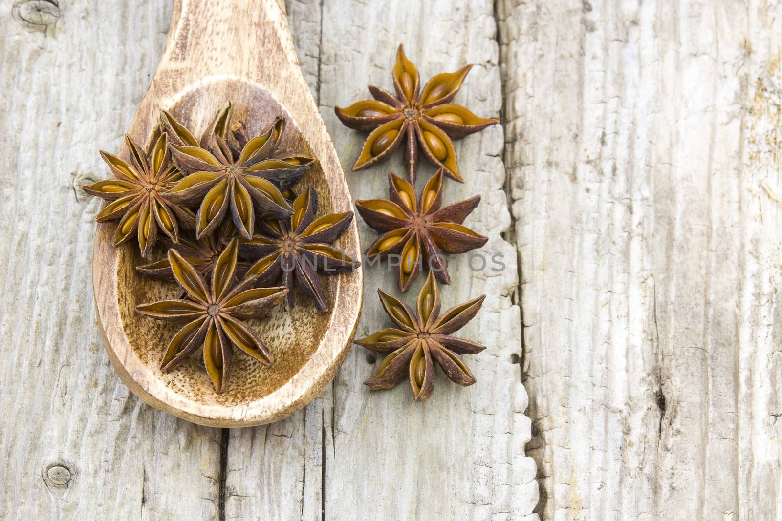 star anise on wooden spoon