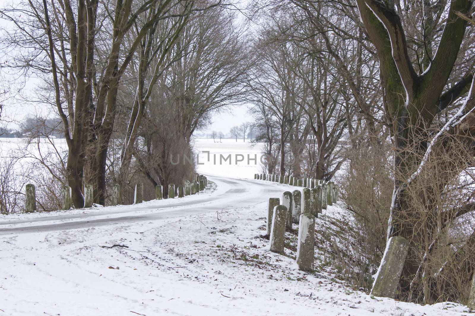 Snowy road in the winter by miradrozdowski