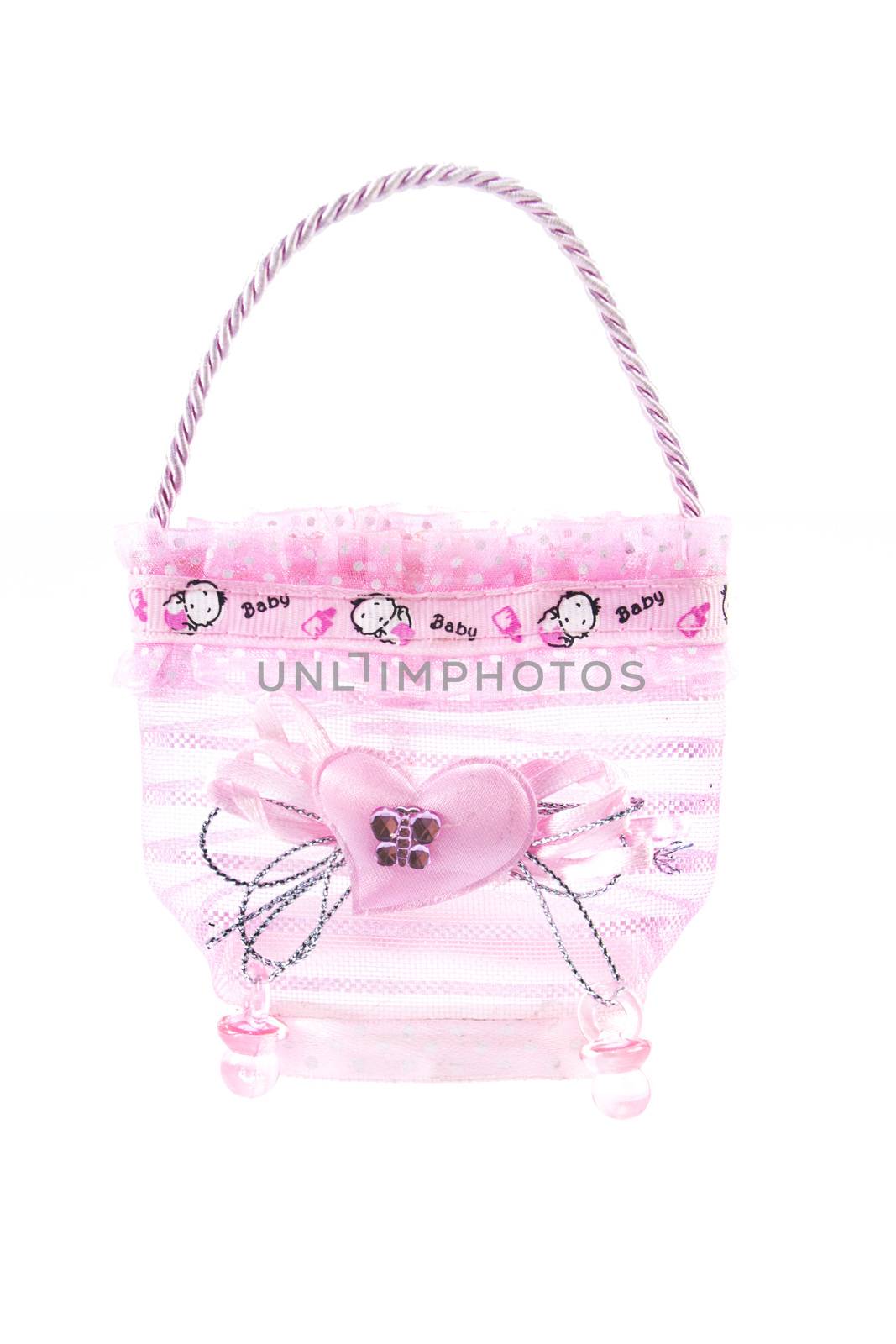 baby girl souvenir, Small pink plastic bag for candy.
