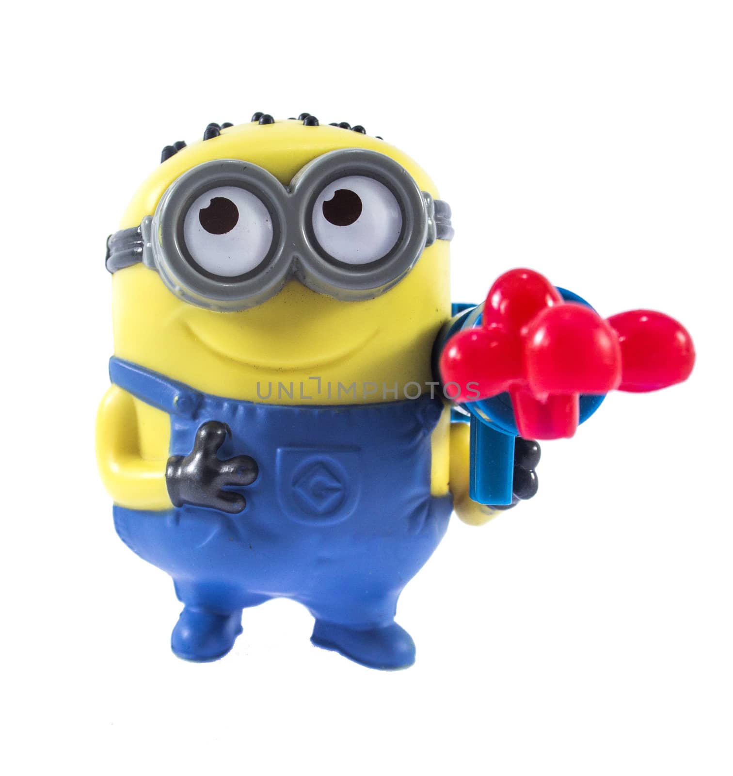 Amman, Jordan - November 1, 2014: Minion Stuart Blaster toy figure. There are plastic toy sold as part of the McDonald's Happy meals.