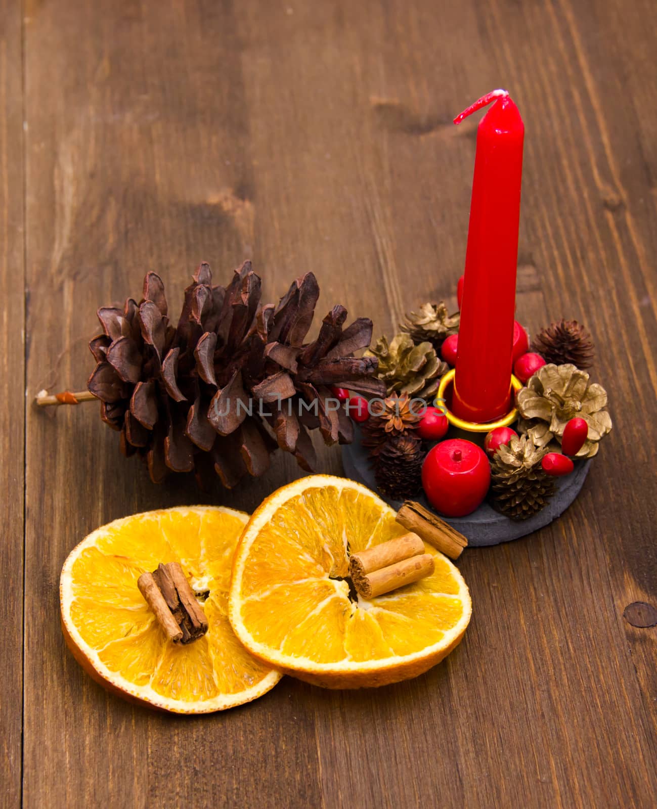 Candle with Christmas decorations by spafra