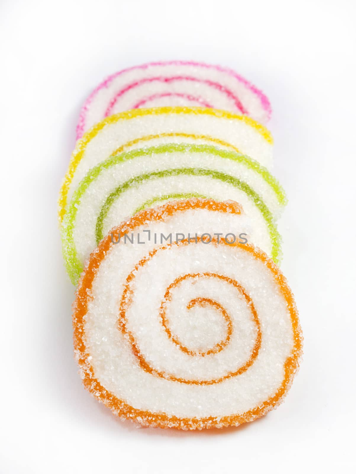 Colorful jelly candies isolated on white background.