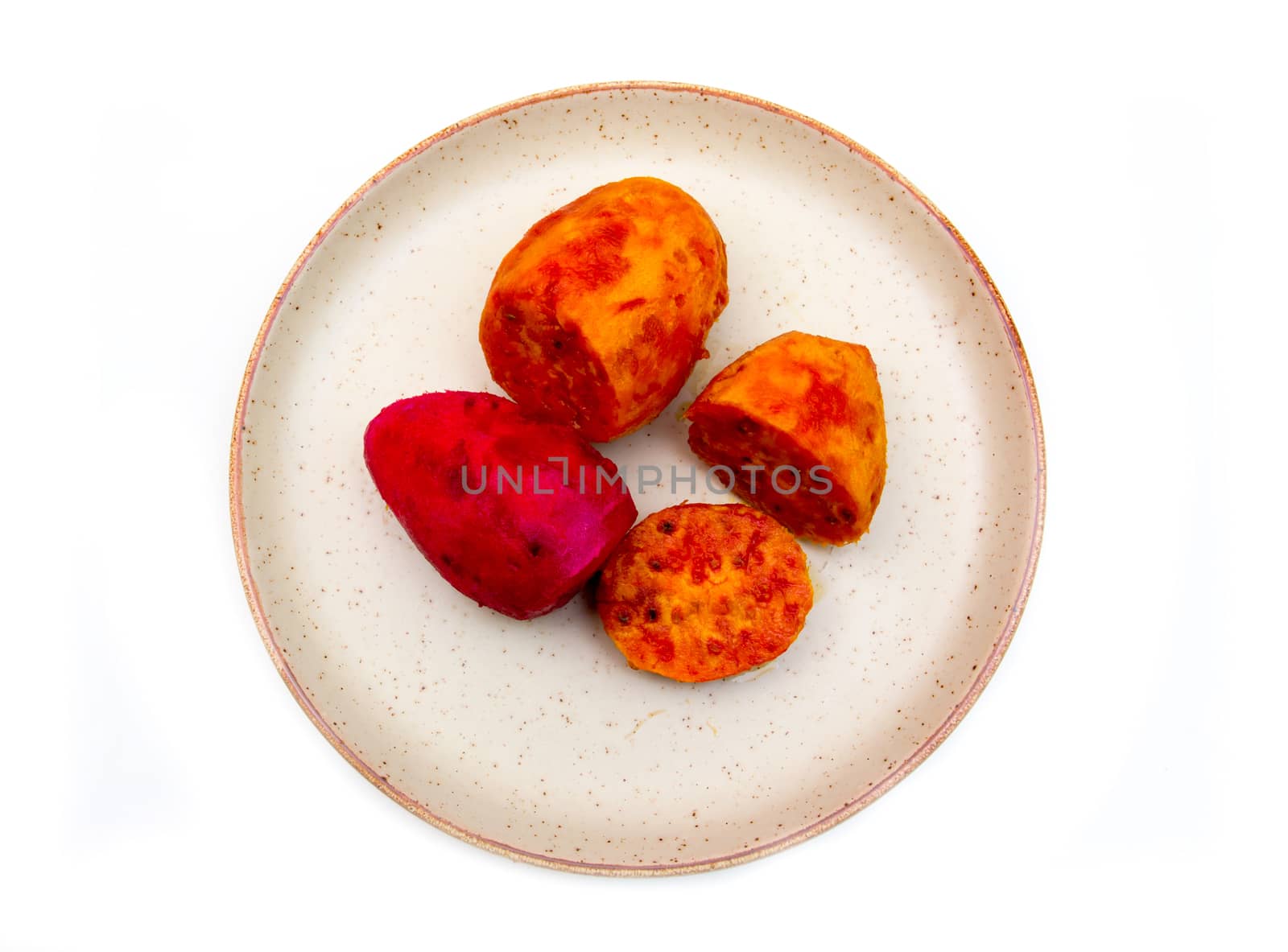 Prickly pear cut on a white background seen from above