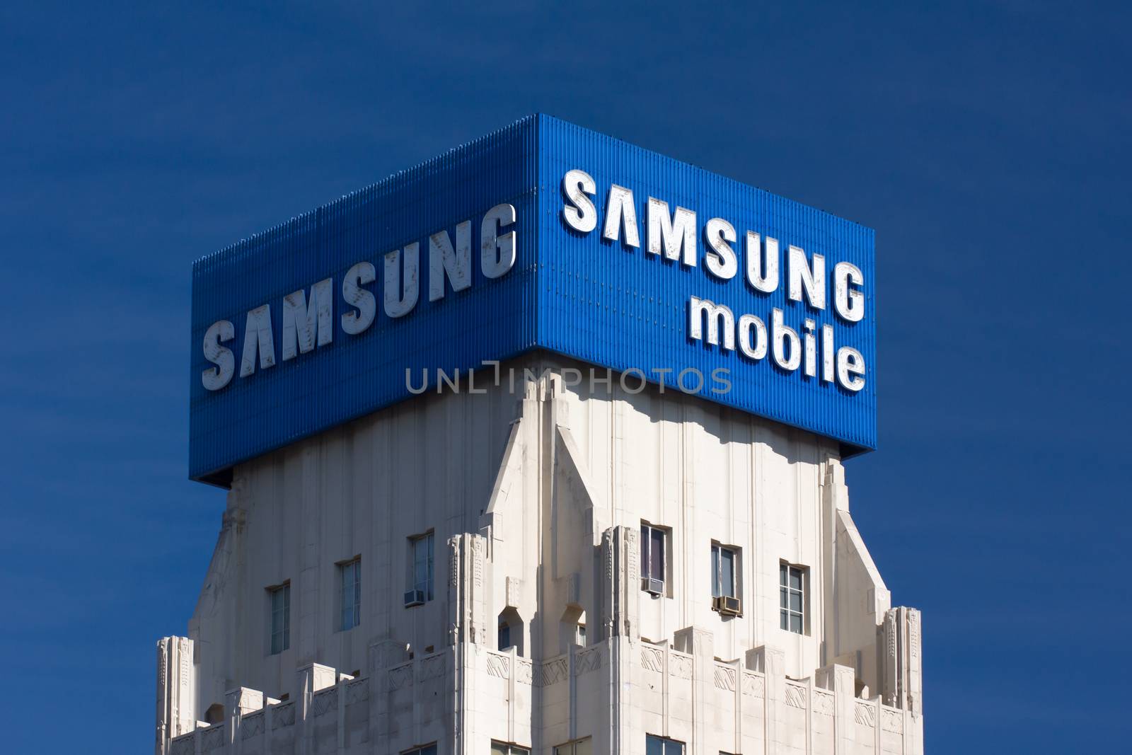LOS ANGELES, CA/USA - NOVEMBER 29, 2014: Samsung Mobile advertisement and logo. Samsung is a South Korean multinational conglomerate company.